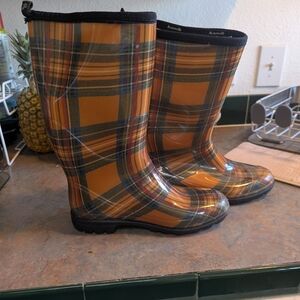 Kamik Plaid Waterproof Rain Boots - Mustard Plaid